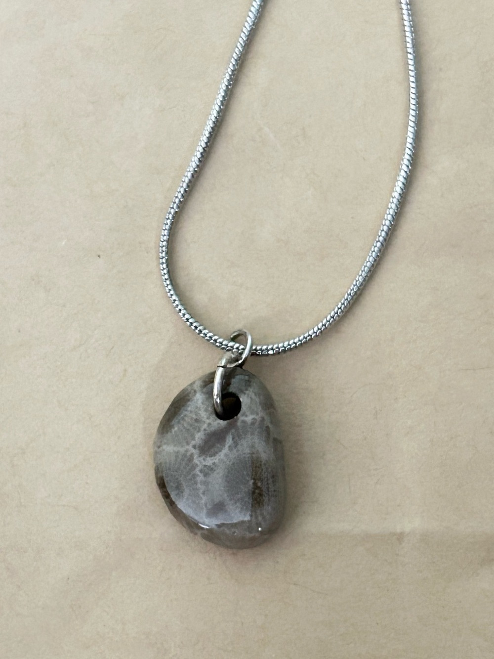 Petoskey Stone Pendant Necklace - Sterling Silver Chain
